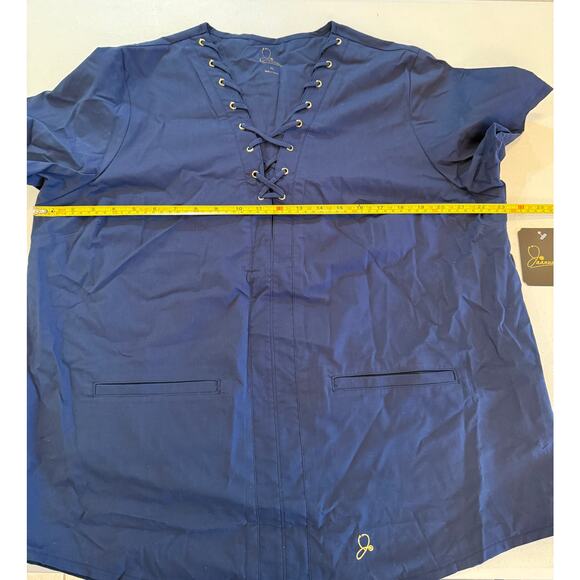 Jaanuu NWT Lace Up Blue V-Neck Scrub Top Sz XL Short Sleeve Two Pockets - Picture 6 of 7